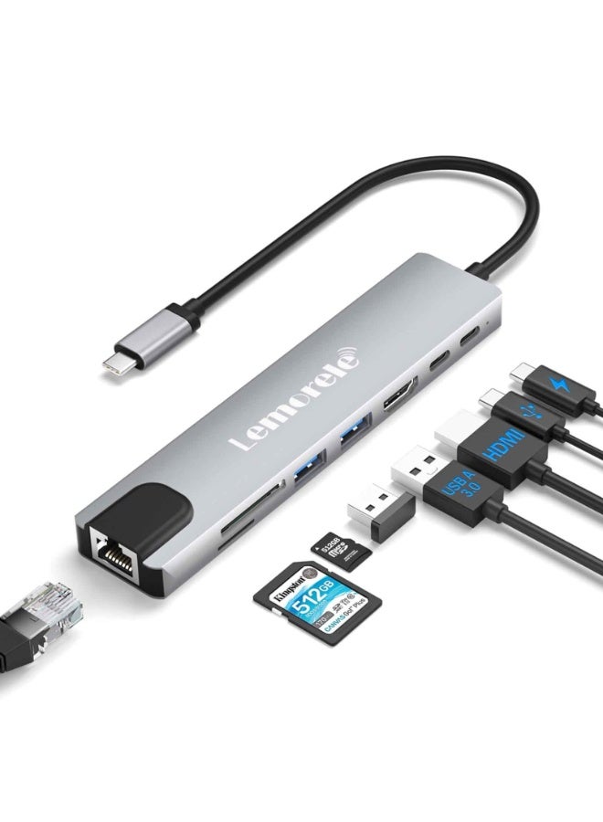 Lemorele TC19L 8-in-1 USB-C Docking Station - 4K HDMI, 60W PD Charging, High Speed Data Transfer - Image 1